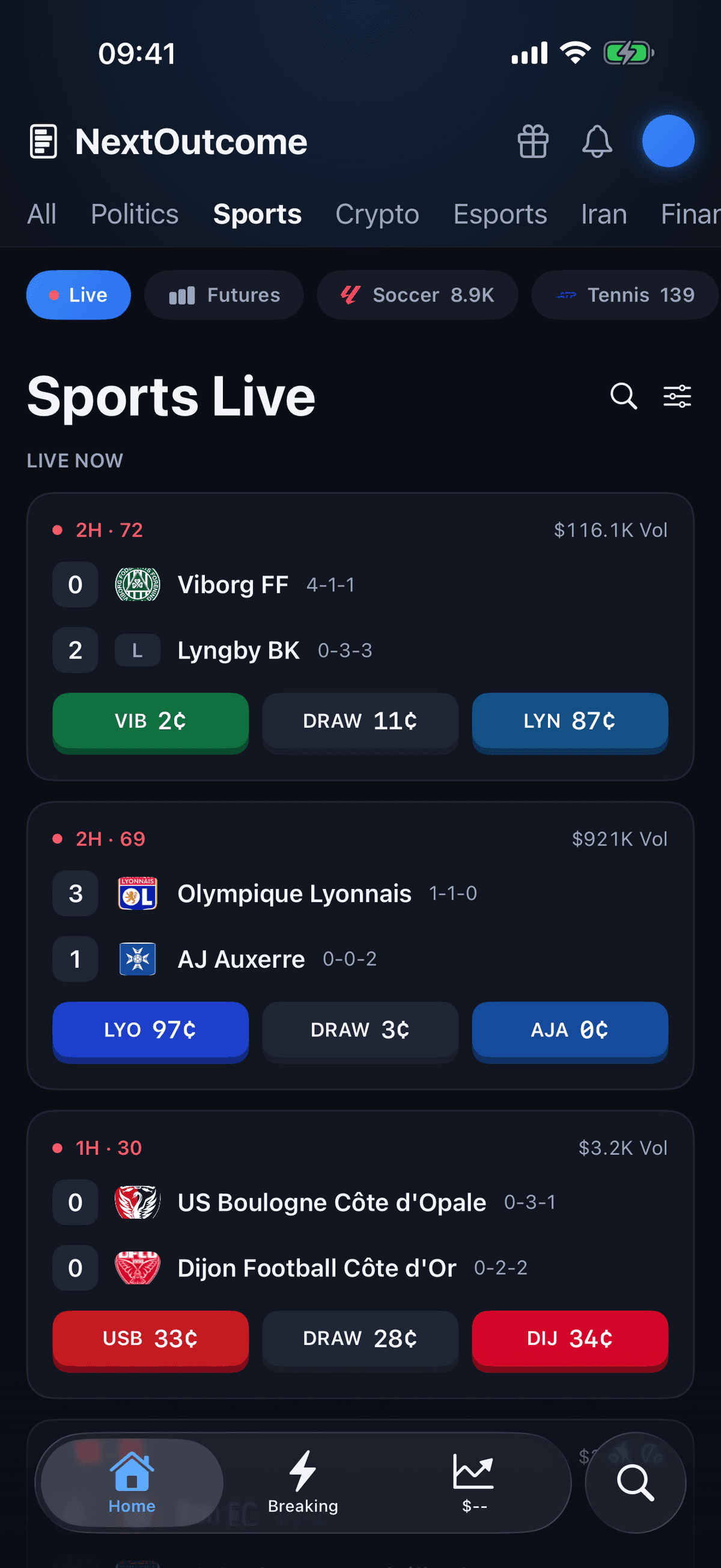 Sports hub live-now feed